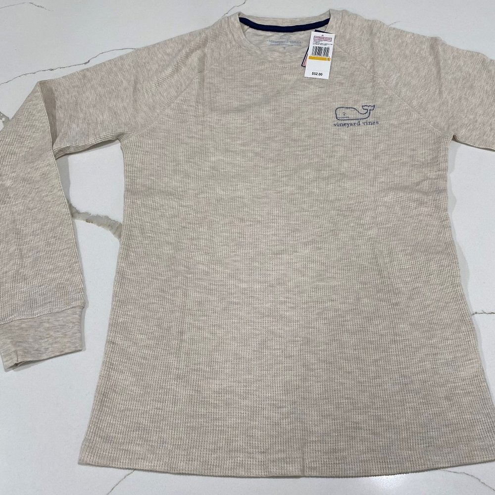 NWT Vineyard Vines Long Sleeve Vintage Whale Waffle Tee, Men's Small, Oatmeal